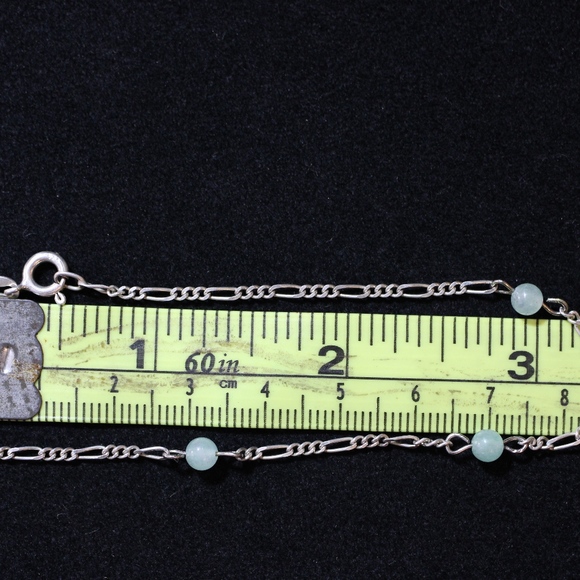 Sterling Silver 925 - Jadeite Figaro Link Bracelet - Picture 6 of 6